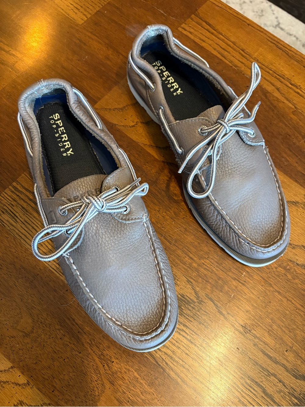 Sperry Men's Taupe Leather Boat Shoes with Light Gray Laces